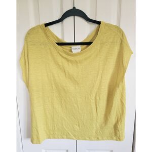 Rachel‎ Zoe L 100% Linen Tee Women's Size Large Yellow Colorful Top V Neck SS